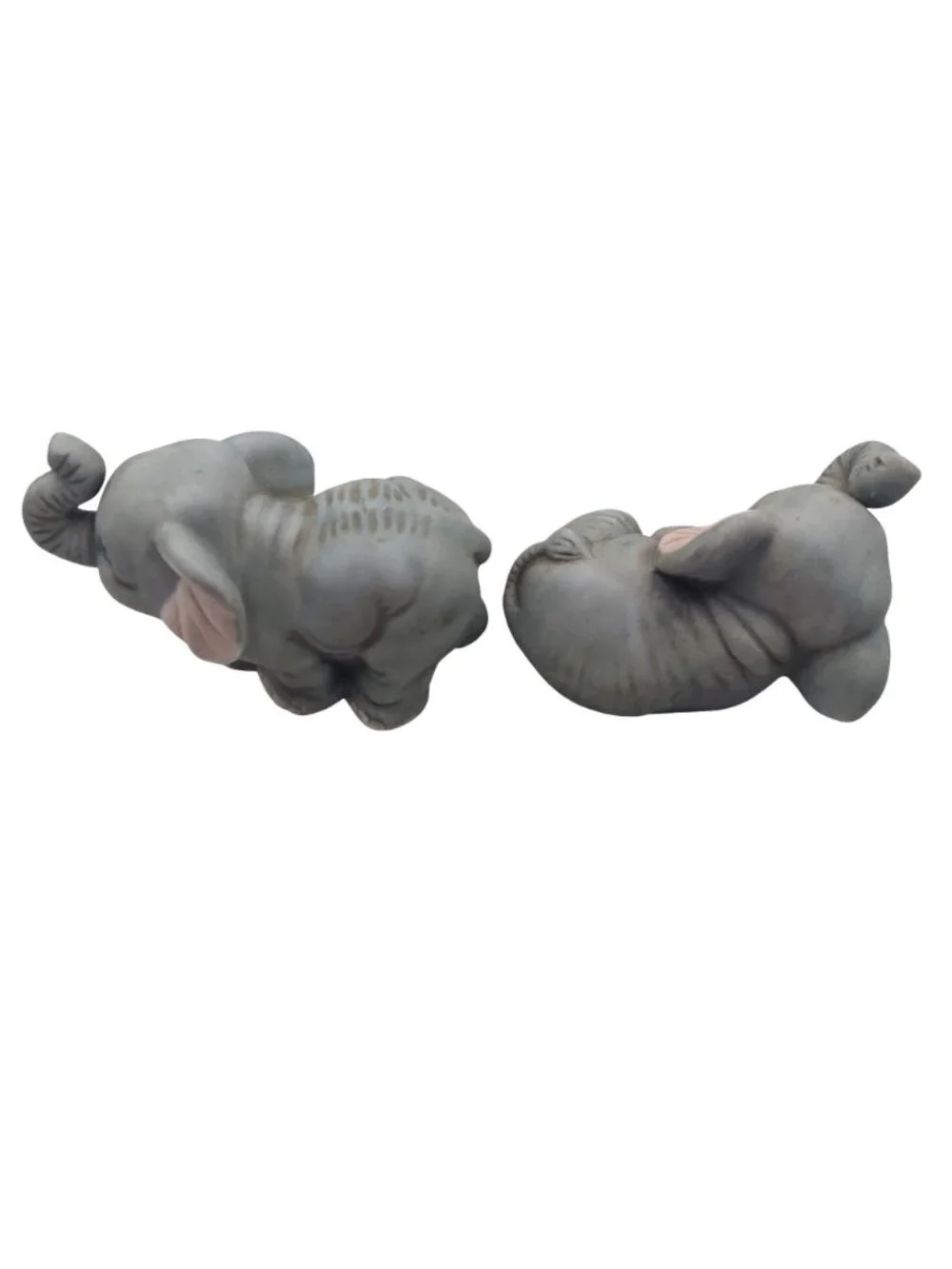 Homco Baby Elephant Figurine Set Of 2 Vintage Home Interiors Gray Trunk Up 1400
